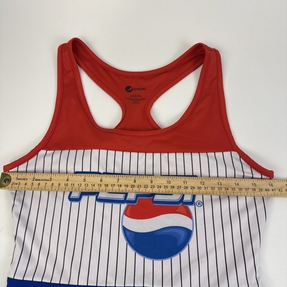 Pepsi One Piece Swimsuit Women Large Blue Red White Pinstripe Racerback Logo - Picture 5 of 11